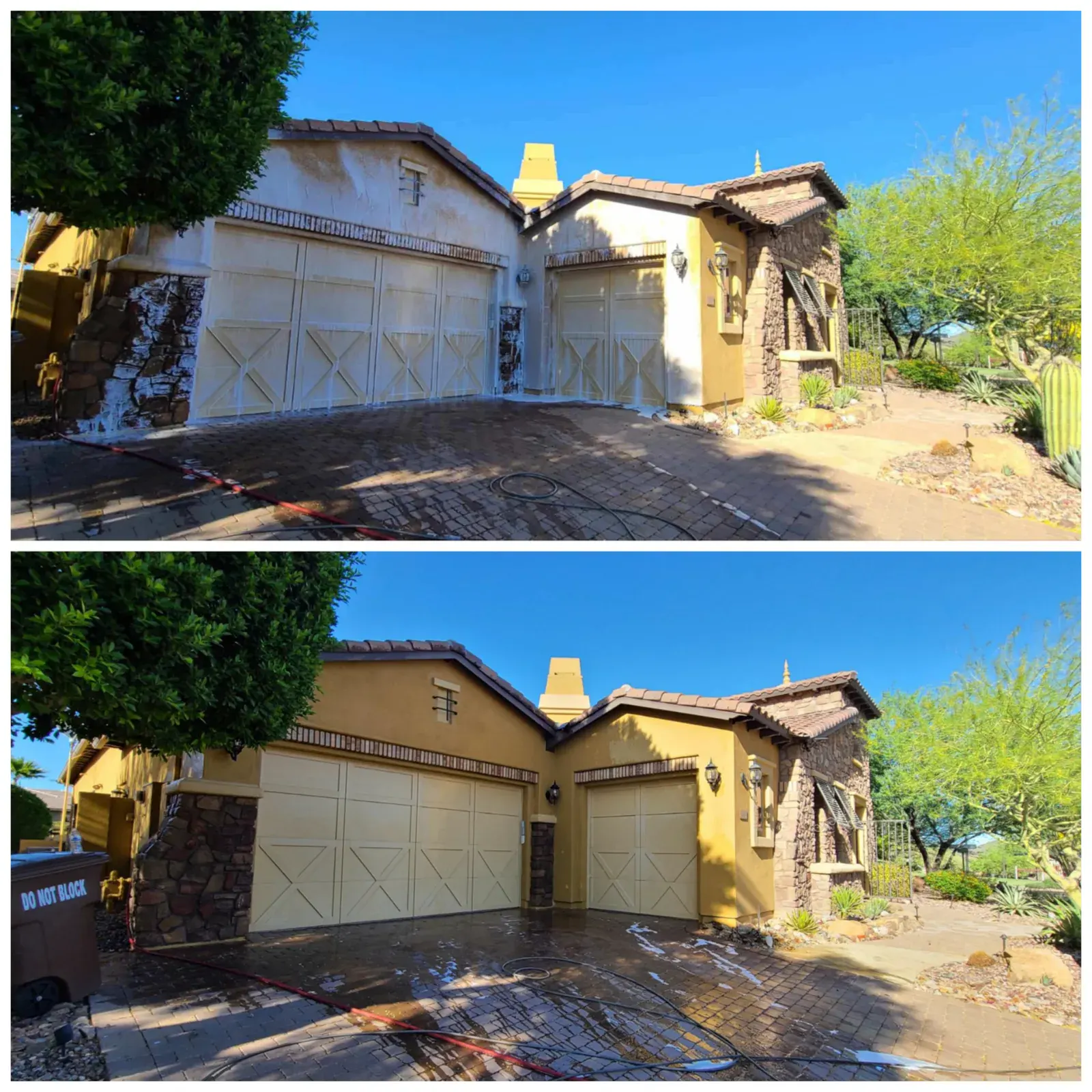 Phoenix-area stucco home before and after professional house washing by Clean Surface